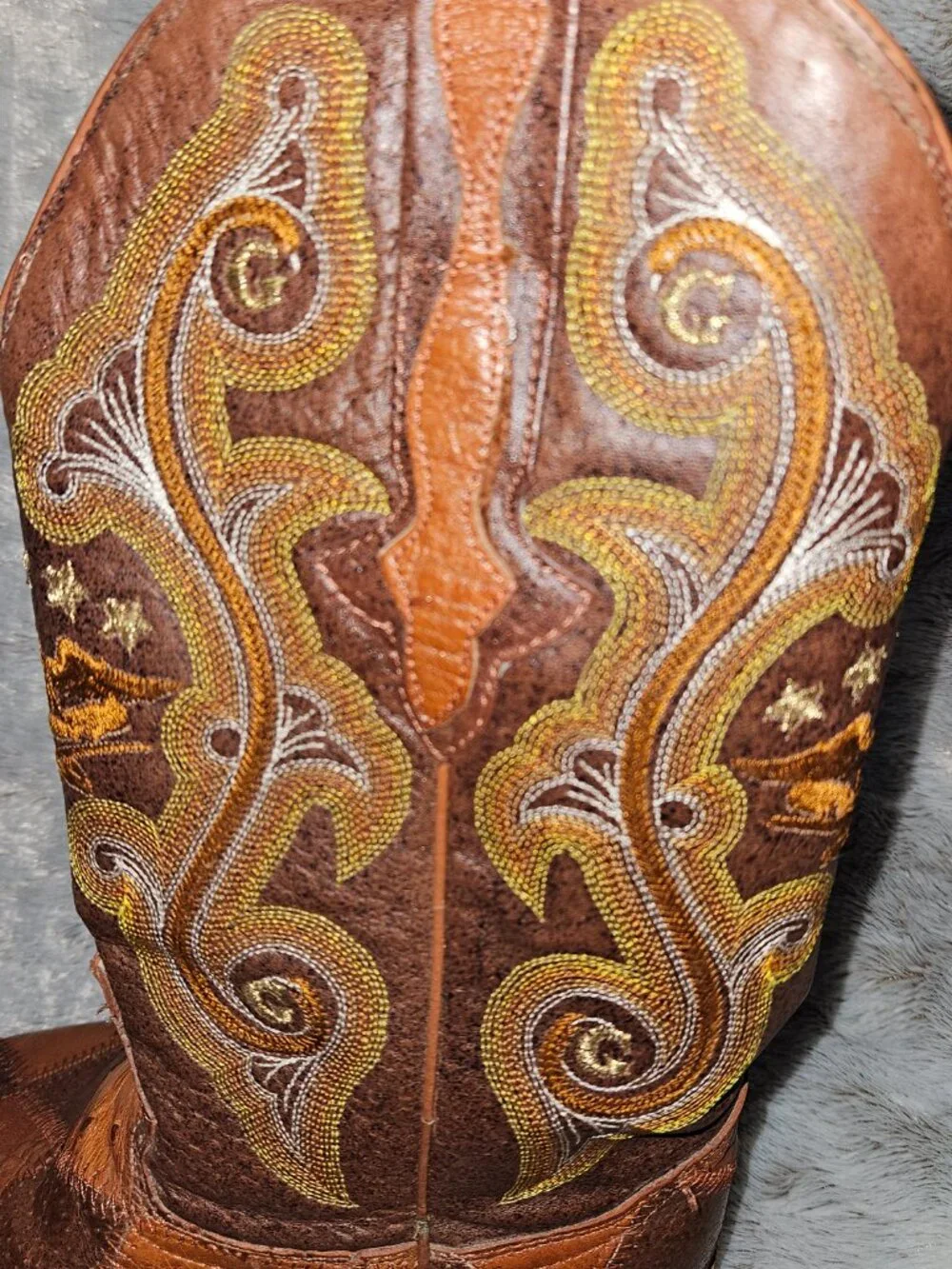 El General Pointed Toe Patchwork Ostrich Cowboy Boots Mens 8.5  {#826-4}